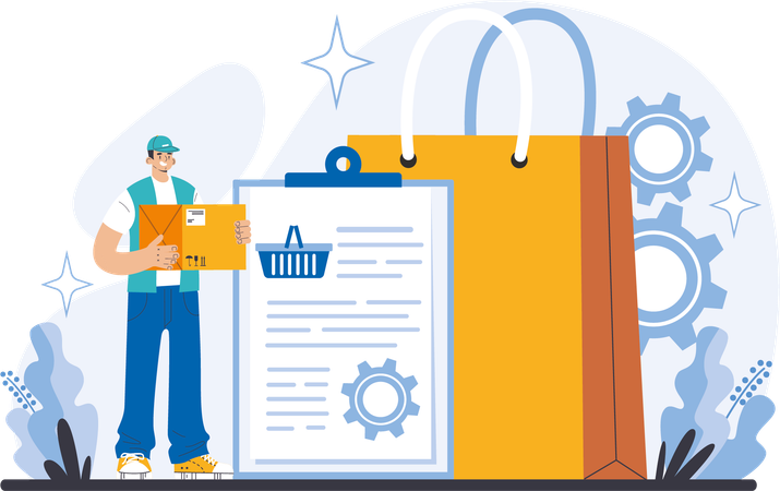 Man with shopping management list  Illustration