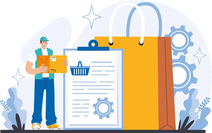 Man with shopping management list  Illustration