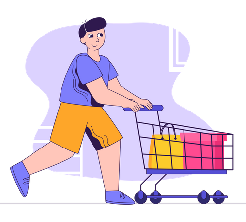 Man with shopping trolley  Illustration
