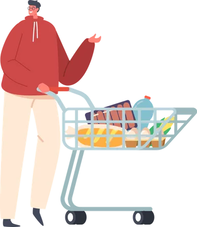 Man with Shopping Trolley  Illustration