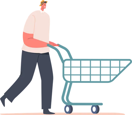 Man with Shopping Trolley Illustration