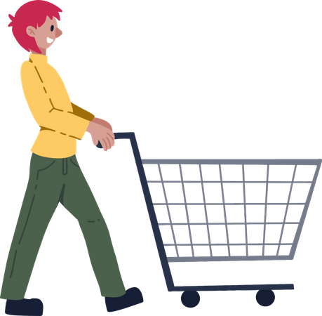 Man with Shopping trolley Illustration