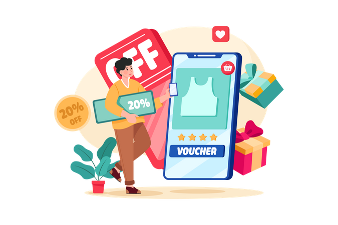 Man With Shopping Voucher Illustration