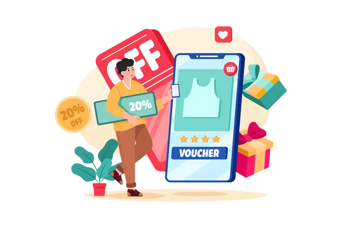 Man With Shopping Voucher  Illustration