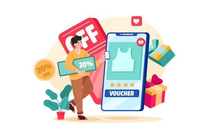 Man With Shopping Voucher  Illustration