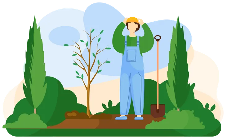 Man with shovel digging hole  Illustration