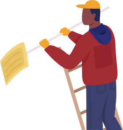 Man with shovel on ladder Illustration