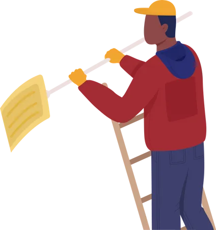 Man with shovel on ladder  Illustration