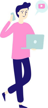 Man with smartphone and laptop  Illustration