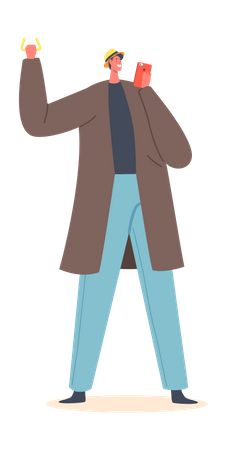 Man with Smartphone in Subway  Illustration