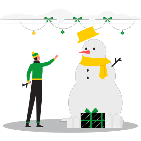 Man with snowman  イラスト