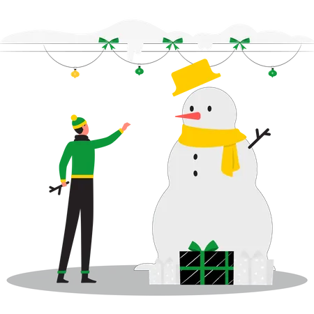 Man with snowman  イラスト