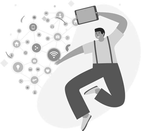 Man With Social media device  Illustration