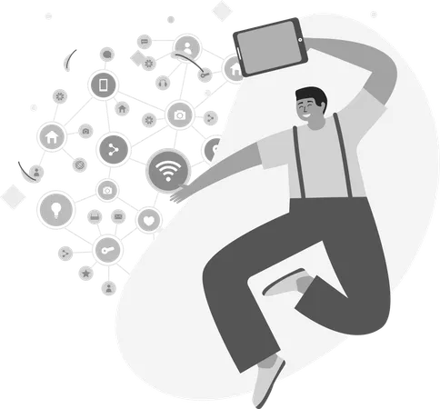 Man With Social media device  Illustration