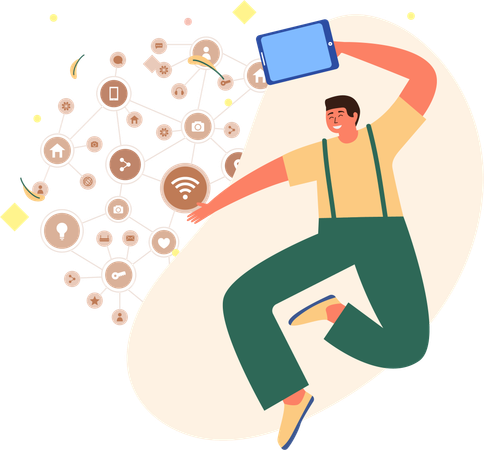 Man With Social media device  Illustration