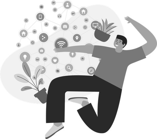 Man With Social Networking  Illustration