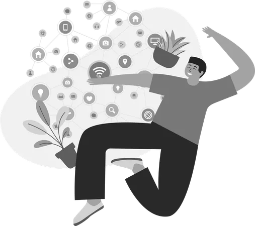 Man With Social Networking  Illustration