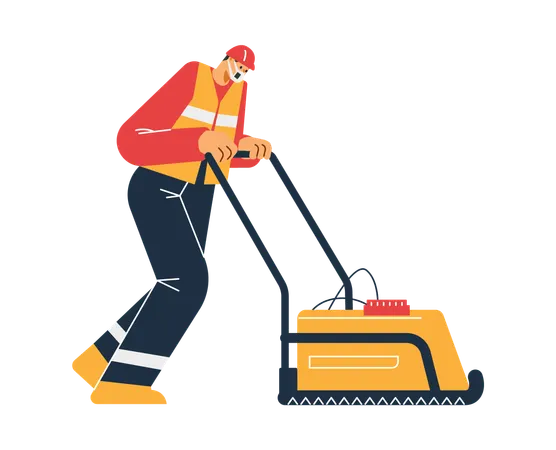 Man with special machine for road repair  Illustration