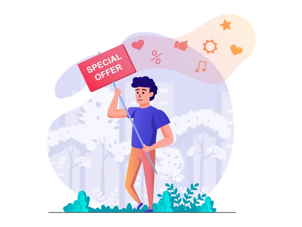 Man with special offer board  Illustration