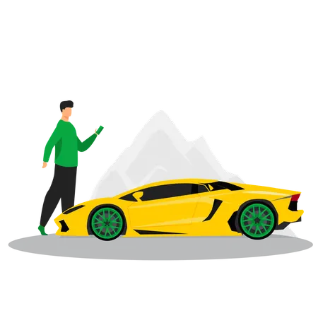 Man with sports car  Illustration
