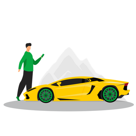 Man with sports car  Illustration