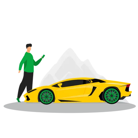 Man with sports car  Illustration