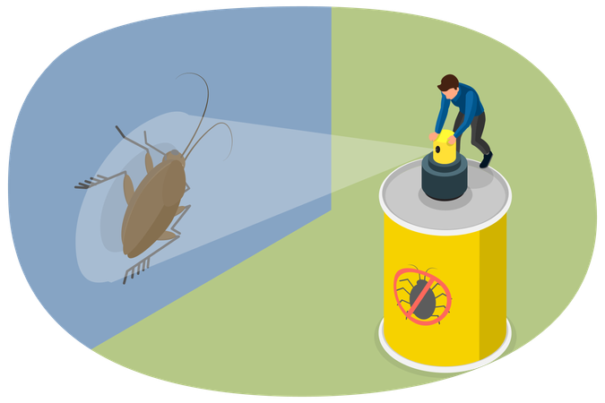 Man with Spray Against Ticks  Illustration