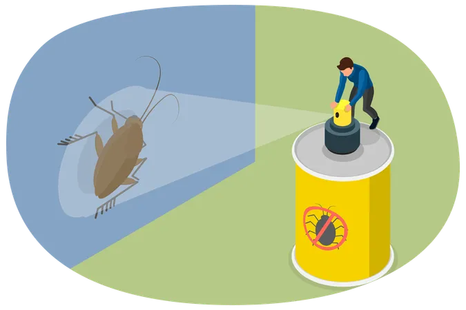 Man with Spray Against Ticks  Illustration