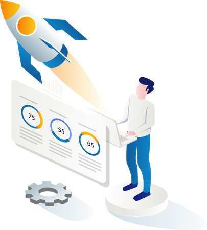 Man with startup data analyst  일러스트레이션