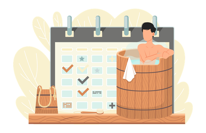 Man with steam bath calendar Illustration