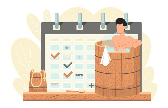 Man with steam bath calendar  Illustration