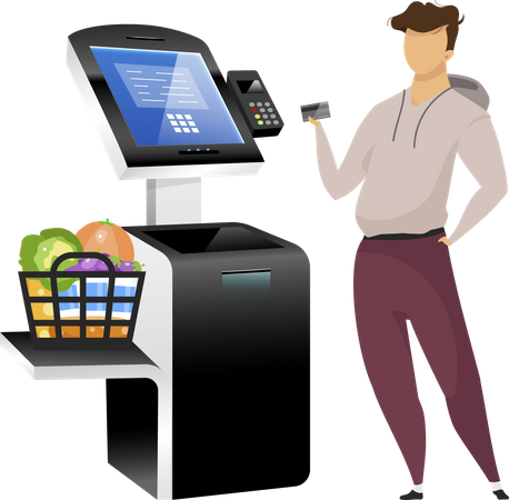 Man with store terminal Illustration