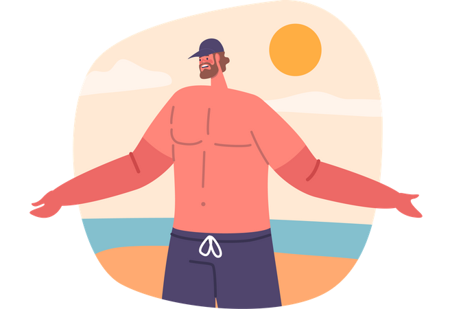 Man with sunburned hands  Illustration