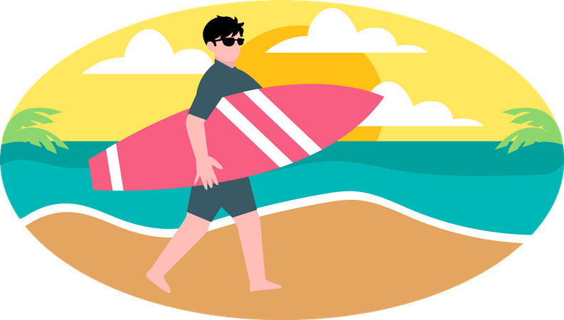 Man with surfboard  Illustration