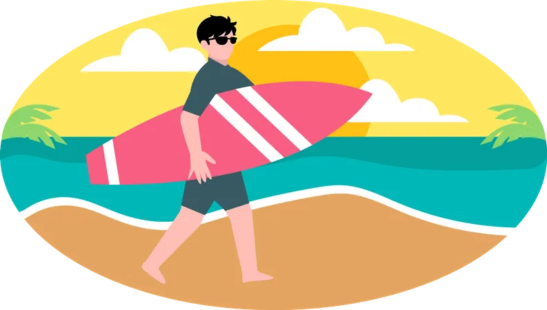 Man with surfboard  Illustration