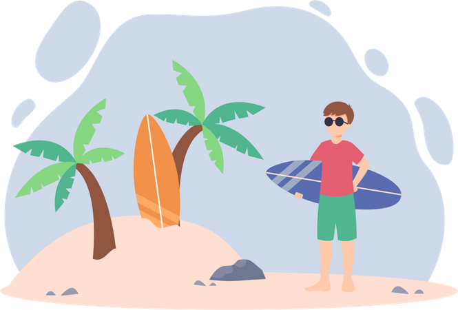 Man with surfboard  Illustration