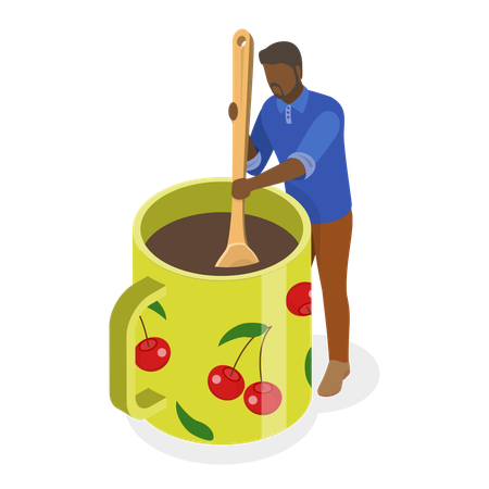 Man with tea or coffee addiction  Illustration