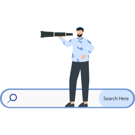 Man with Telescope and Search Bar  Illustration