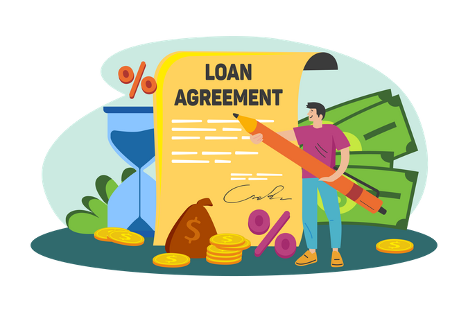 Man with the loan agreement Illustration