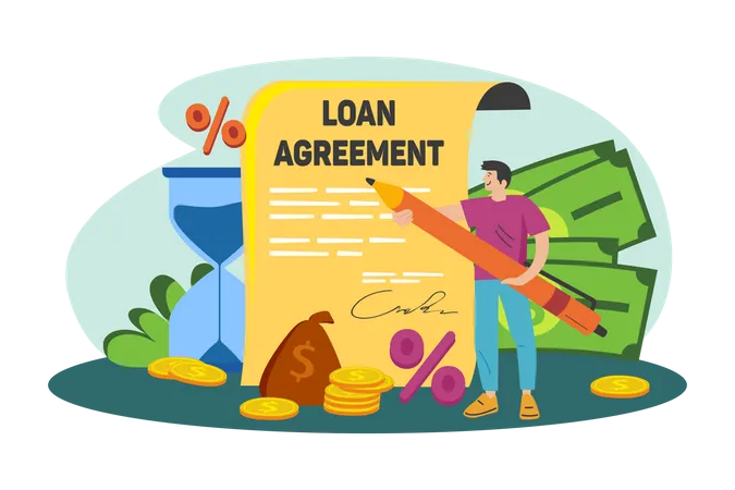Man with the loan agreement  Illustration