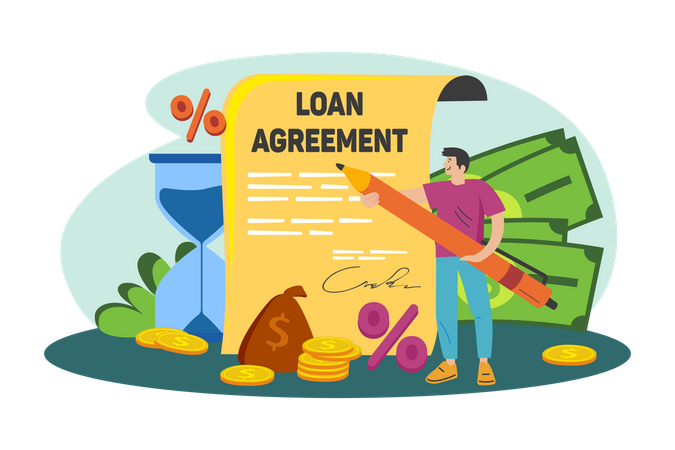 Man with the loan agreement  Illustration