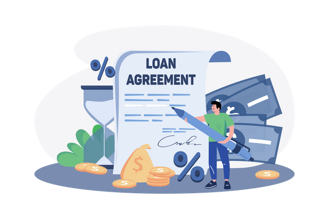 Man with the loan agreement  Illustration