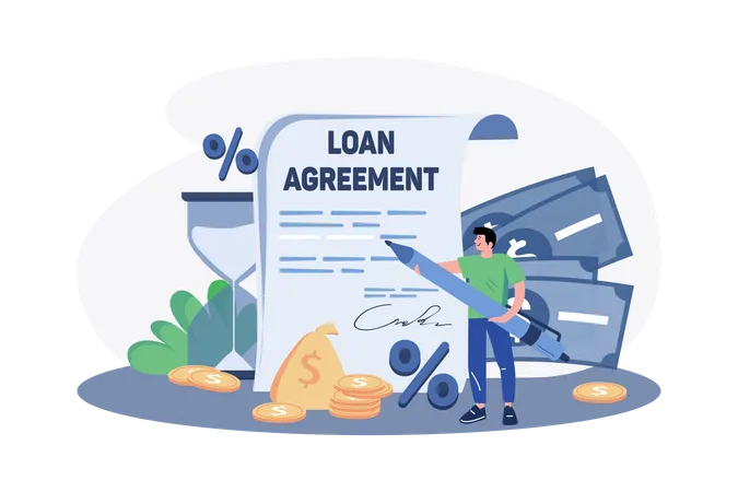 Man with the loan agreement  Illustration