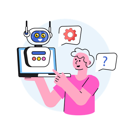 Man with the robot assistant in hand  Illustration