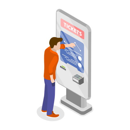 Man with Ticket Kiosks  Illustration