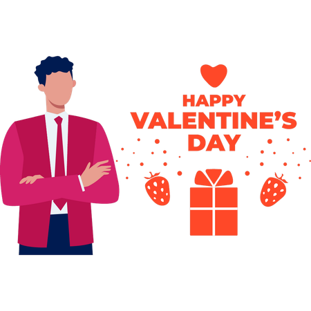 Man with tied hand presenting valentine day gifts  Illustration