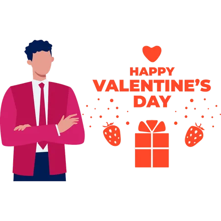 Man with tied hand presenting valentine day gifts  Illustration