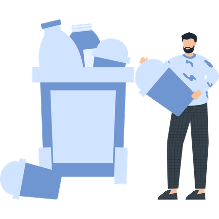 Man with Trash and Recycling Bin  Illustration