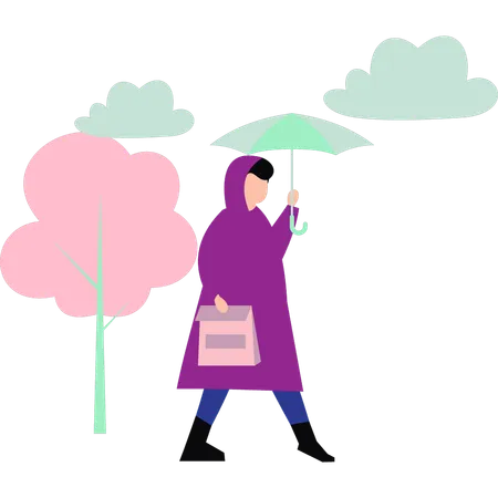 Man with umbrella in rainy season  Illustration