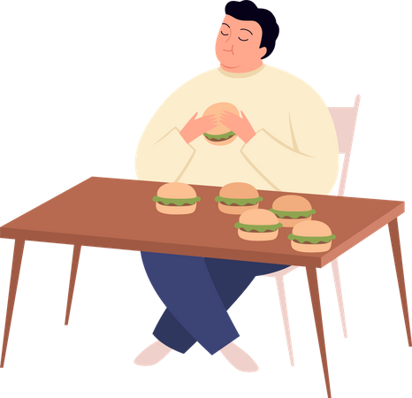 Man with unhealthy food addiction  Illustration